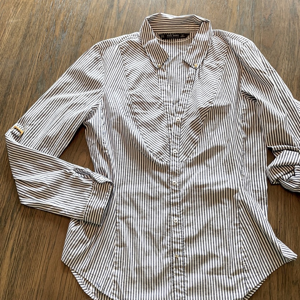 Zara basic blue stripe blouse